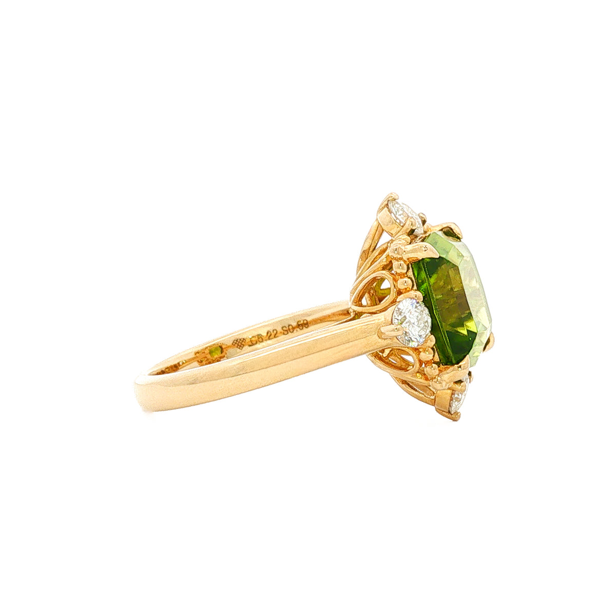 14kt Yellow Gold 5.22 ctw Cushion Cut Pakistan Peridot & 0.59 ctw Diamond Ring 4,4.5,5,5.5,6,6.5,7.5,7,8,8.5,9