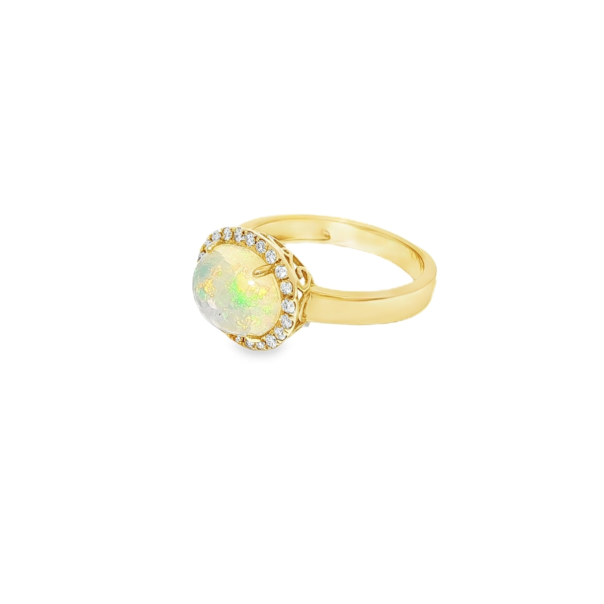 1.22 ct Opal & .22 ctw Diamond 14kt Yellow Gold Halo Ring 5,5.5,6,6.5,7,7.5,8
