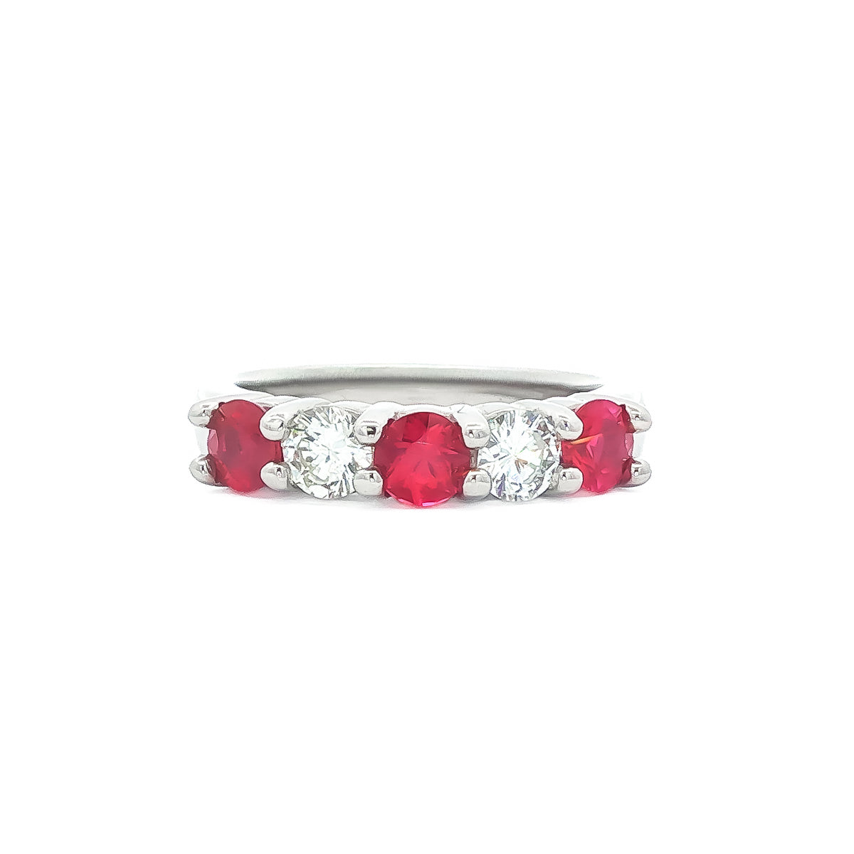 Platinum 1.07 ctw Ruby & 0.49 ctw Diamond Five-Stone Ring 6.5