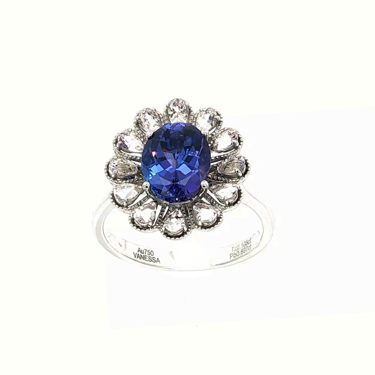 18kt White Gold 2.10 ct Oval Tanzanite & Morganite Flower Ring 5,5.5,6,6.5,7,7.5,8