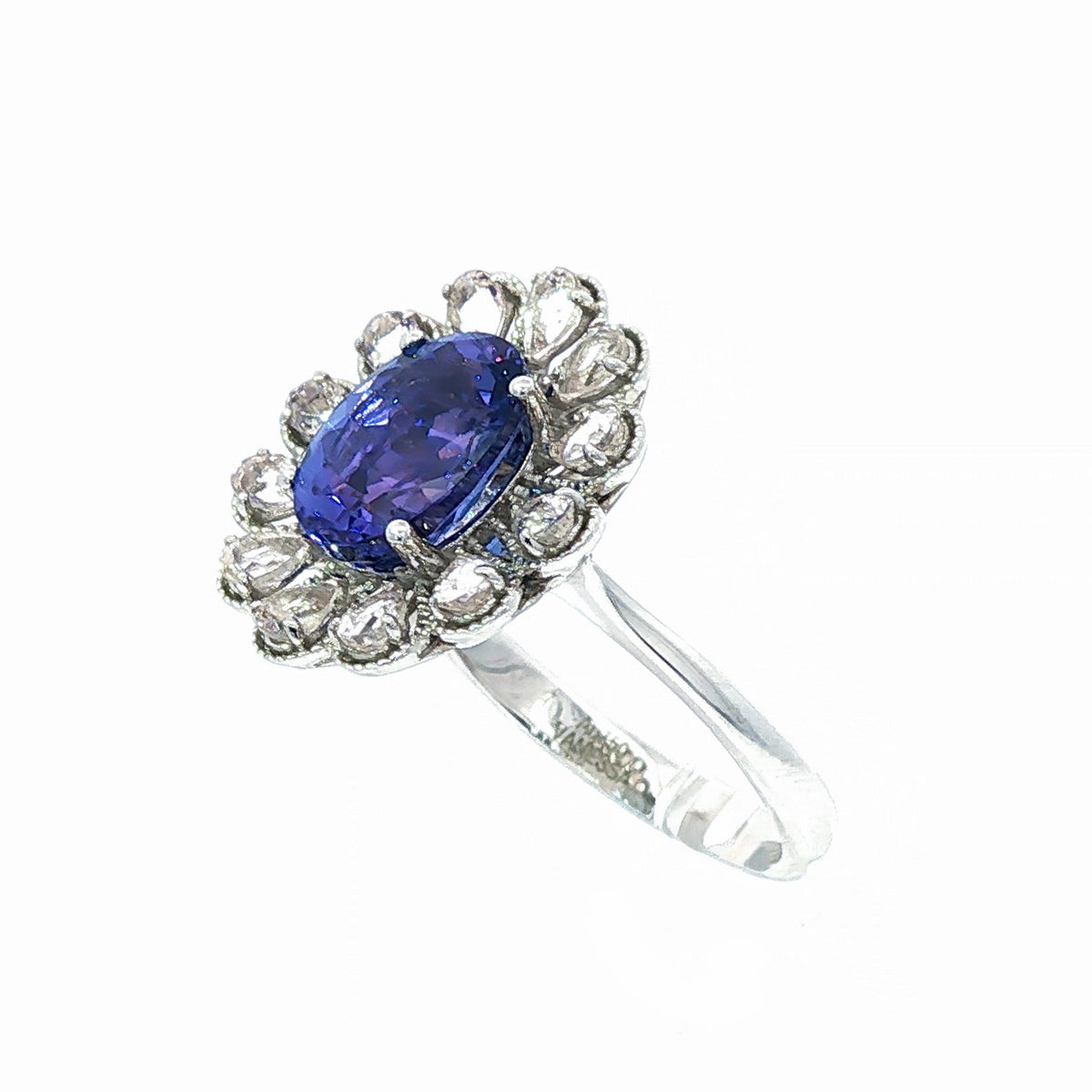18kt White Gold 2.10 ct Oval Tanzanite & Morganite Flower Ring 5,5.5,6,6.5,7,7.5,8