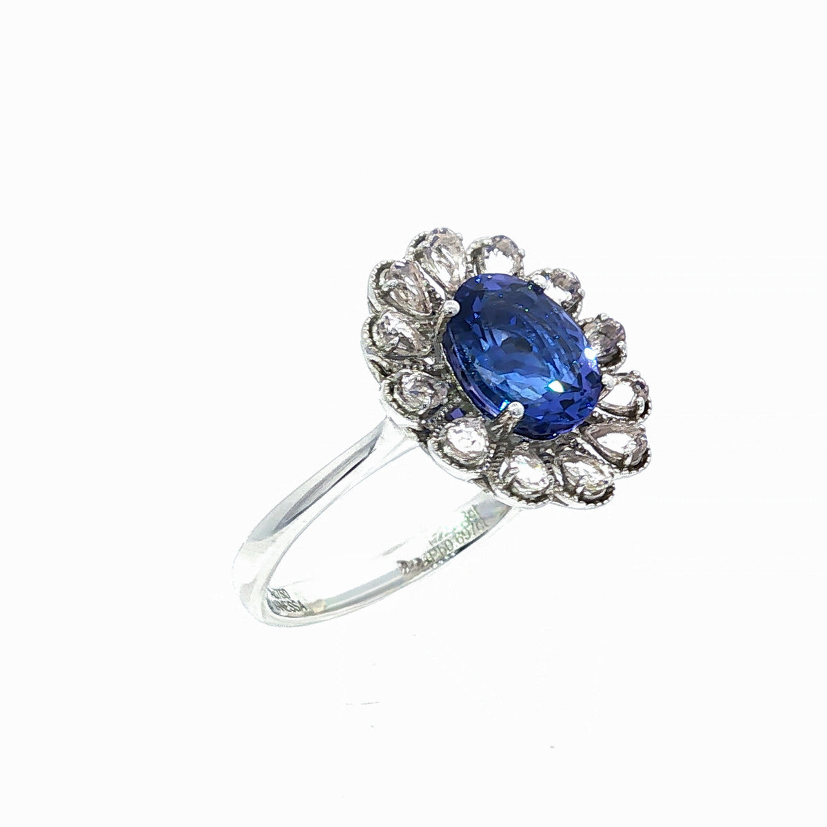 18kt White Gold 2.10 ct Oval Tanzanite & Morganite Flower Ring 5,5.5,6,6.5,7,7.5,8