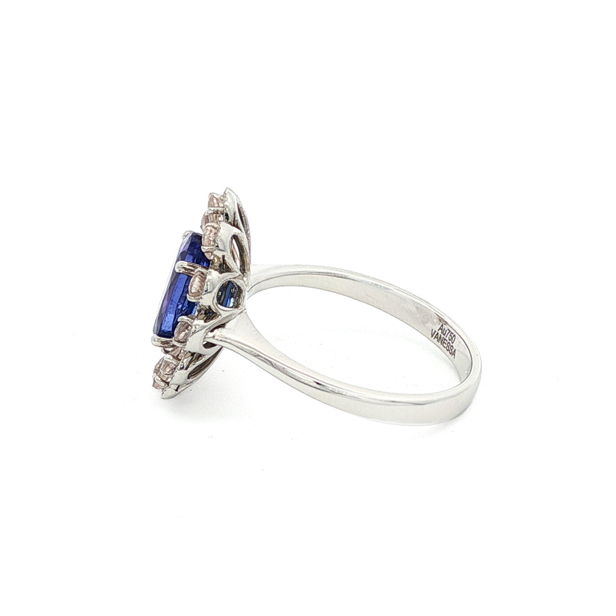 18kt White Gold 2.10 ct Oval Tanzanite & Morganite Flower Ring 5,5.5,6,6.5,7,7.5,8