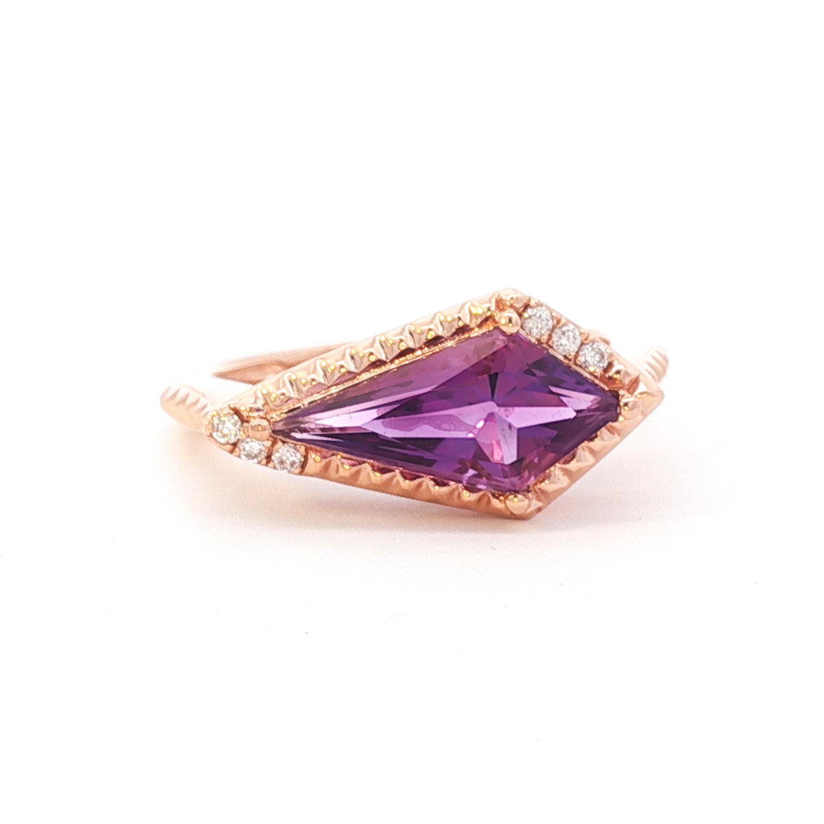 Emilique 14kt Yellow Gold 1.51 ct Kite Amethyst with Diamond Accent Ring 4,4.5,5,5.5,6,6.5,7