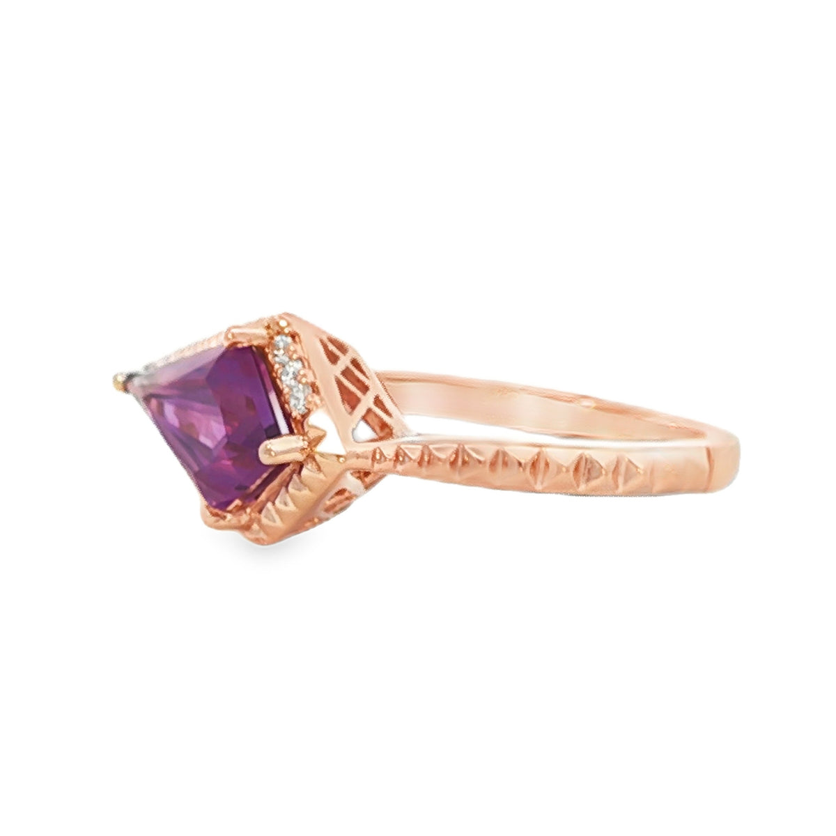 Emilique 14kt Yellow Gold 1.51 ct Kite Amethyst with Diamond Accent Ring 4,4.5,5,5.5,6,6.5,7