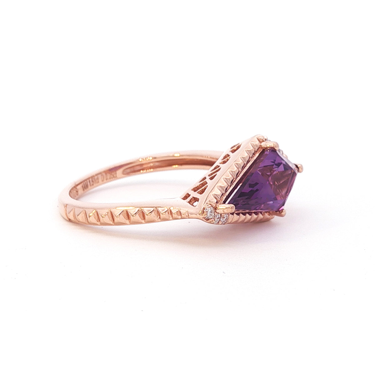 Emilique 14kt Yellow Gold 1.51 ct Kite Amethyst with Diamond Accent Ring 4,4.5,5,5.5,6,6.5,7