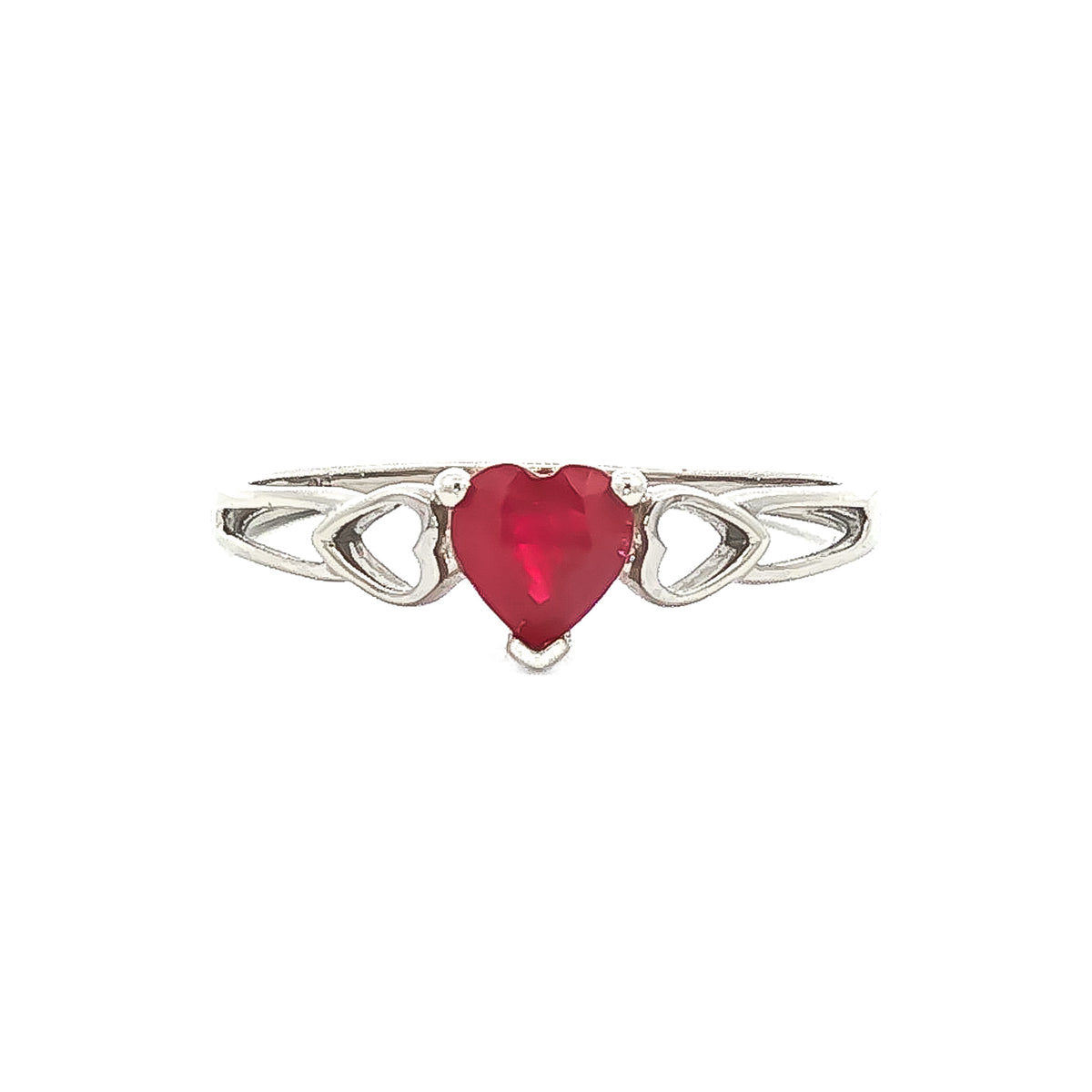 10kt White Gold Heart-Shaped Ruby Cutout Ring 4.5,5,5.5,6,6.5,4,7,7.5,8