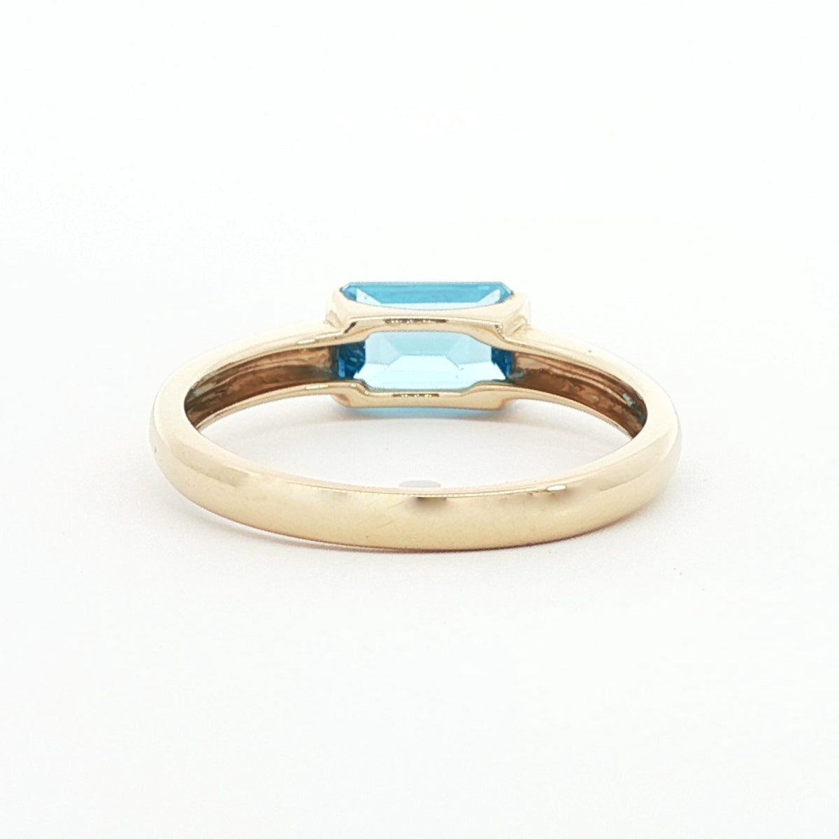 14kt Yellow Gold & 1.15 ct Emerald Cut Blue Topaz East-West Ring 5.5,6,6.5,7,7.5