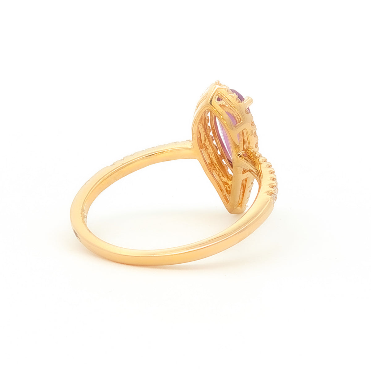 14kt Yellow Gold .80 ct Pear Shaped Amethyst with .21 ctw Diamond Halo Ring 5,5.5,6,6.5,7,7.5,8