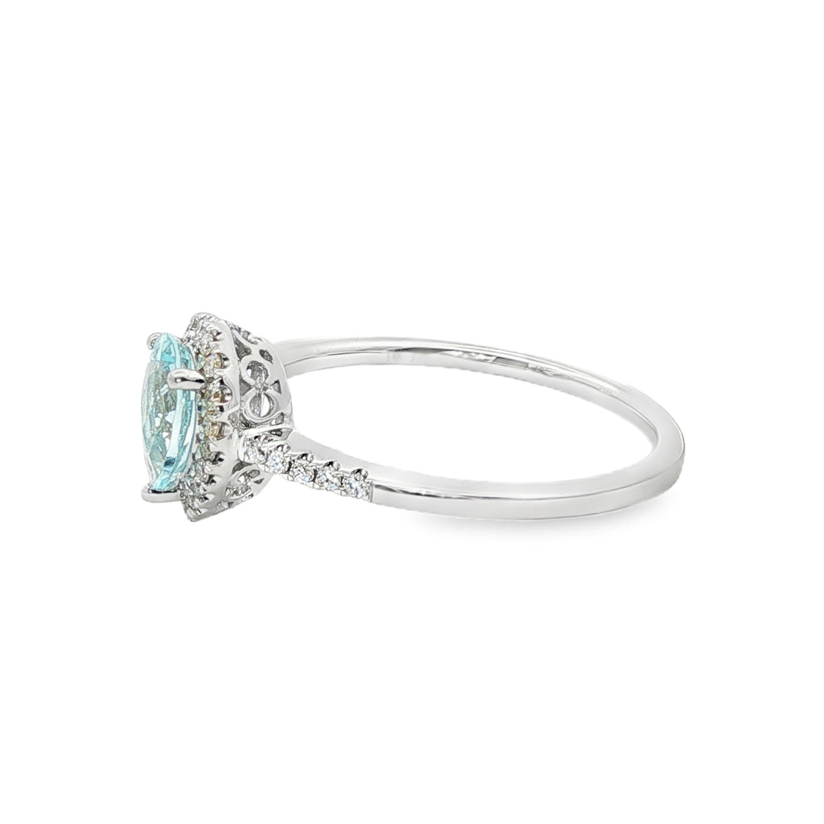 14kt White Gold .49 ct Pear-Shaped Aquamarine with Diamond Halo Ring 5,5.5,6,6.5,7,7.5,8,8.5,9