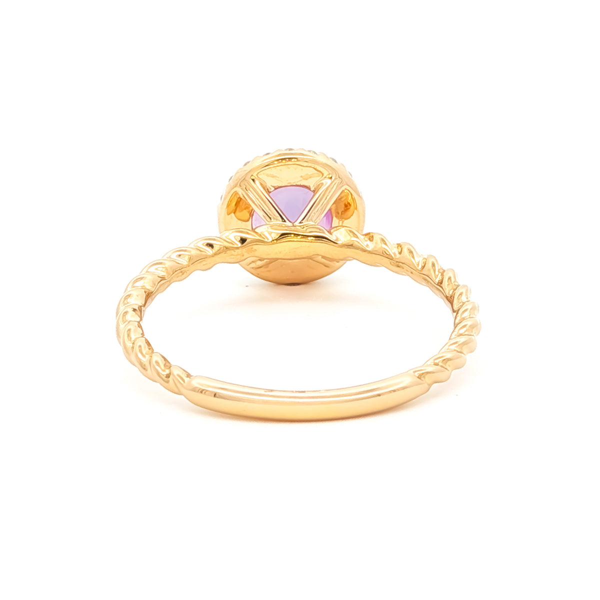 14kt Yellow Gold 6mm Round Amethyst with .10 ctw Diamond Halo Twist Ring 5,5.5,6,6.5,7,7.5,8,8.5,9