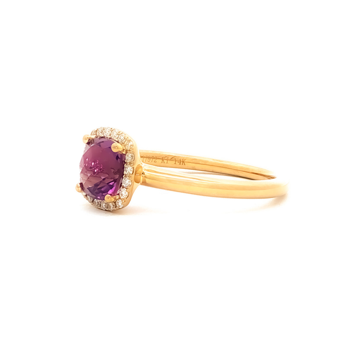 14kt Yellow Gold 6mm Cushion Amethyst with .10 ctw Diamond Halo Ring 5,5.5,6,6.5,7,7.5,8,8.5,9