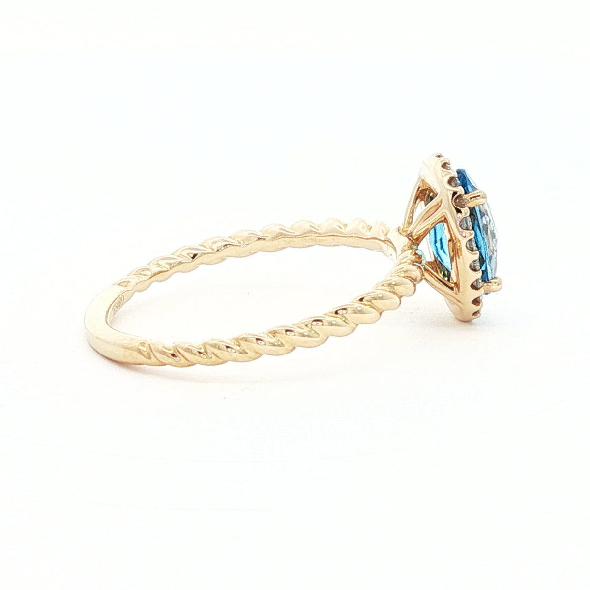 14kt Yellow Gold & 1.60 ct Oval Blue Topaz with .10 ctw Diamond Halo Ring 5.5,6,6.5,7,7.5