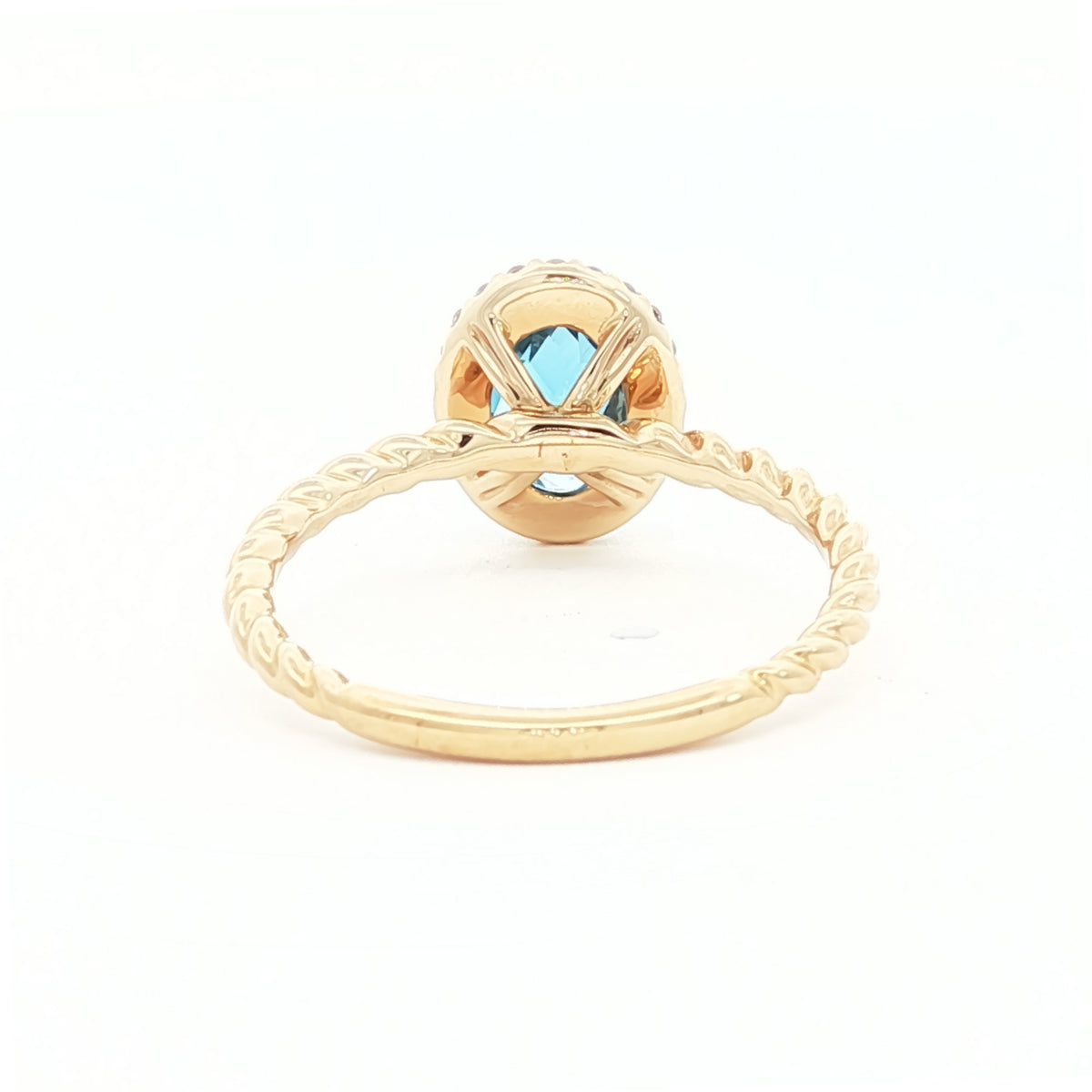 14kt Yellow Gold & 1.60 ct Oval Blue Topaz with .10 ctw Diamond Halo Ring 5.5,6,6.5,7,7.5