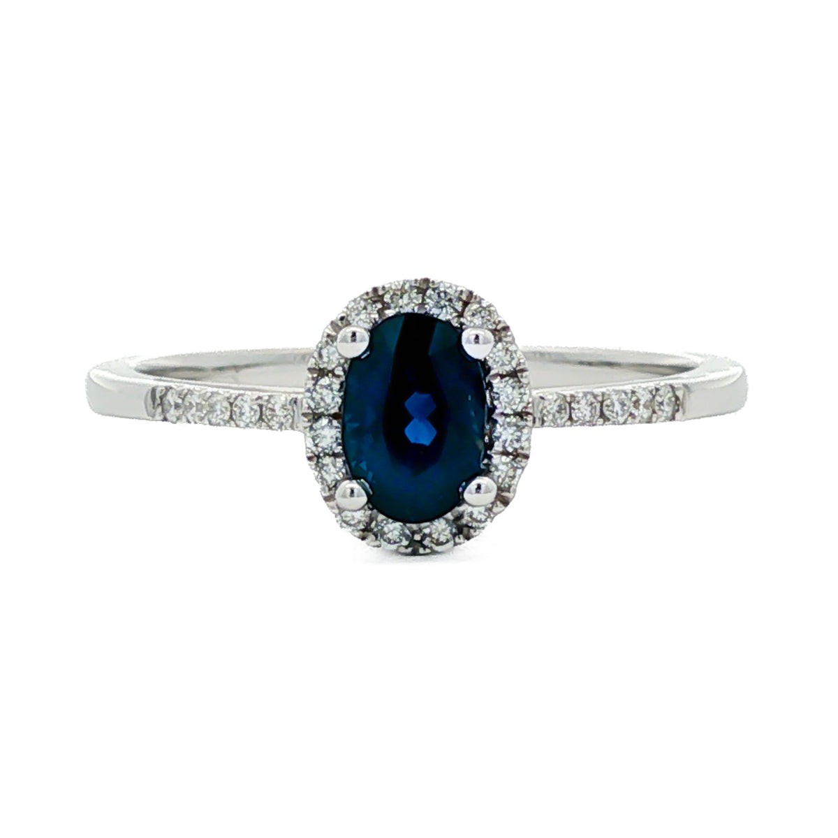 14kt White Gold 0.51 ct Oval Sapphire & 0.11 ctw Round Brilliant Diamond Oval Halo Ring 7