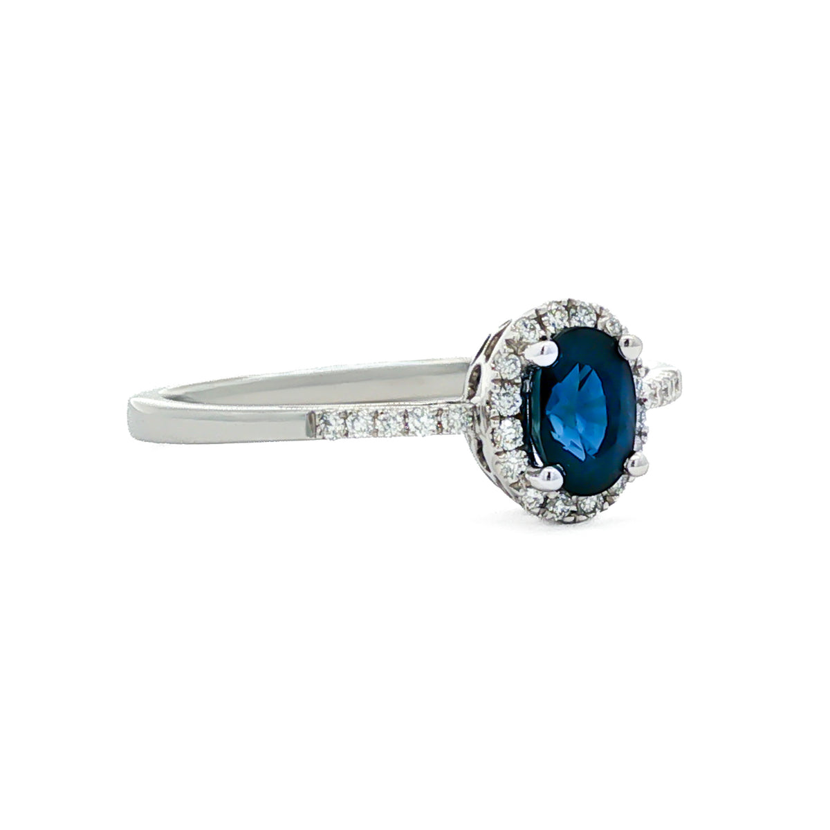 14kt White Gold 0.51 ct Oval Sapphire & 0.11 ctw Round Brilliant Diamond Oval Halo Ring 7