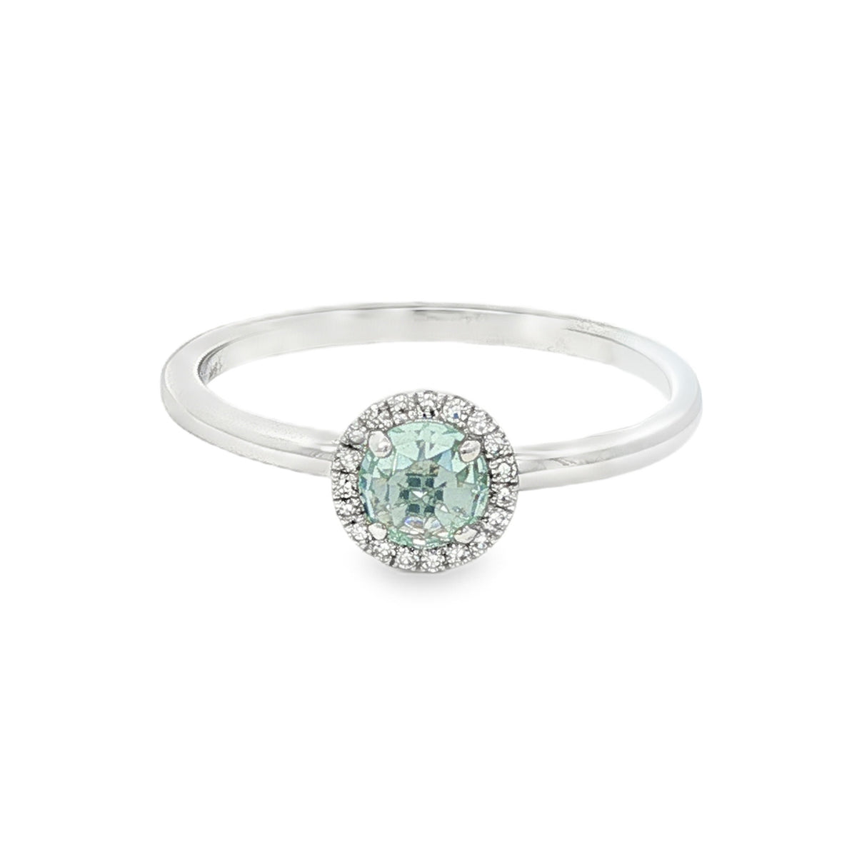 14kt Gold Aquamarine and Diamond Halo Ring White / 4,White / 4.5,White / 5,White / 5.5,White / 6,White / 6.5,White / 7,White / 7.5,White / 8,White / 8.5,White / 9