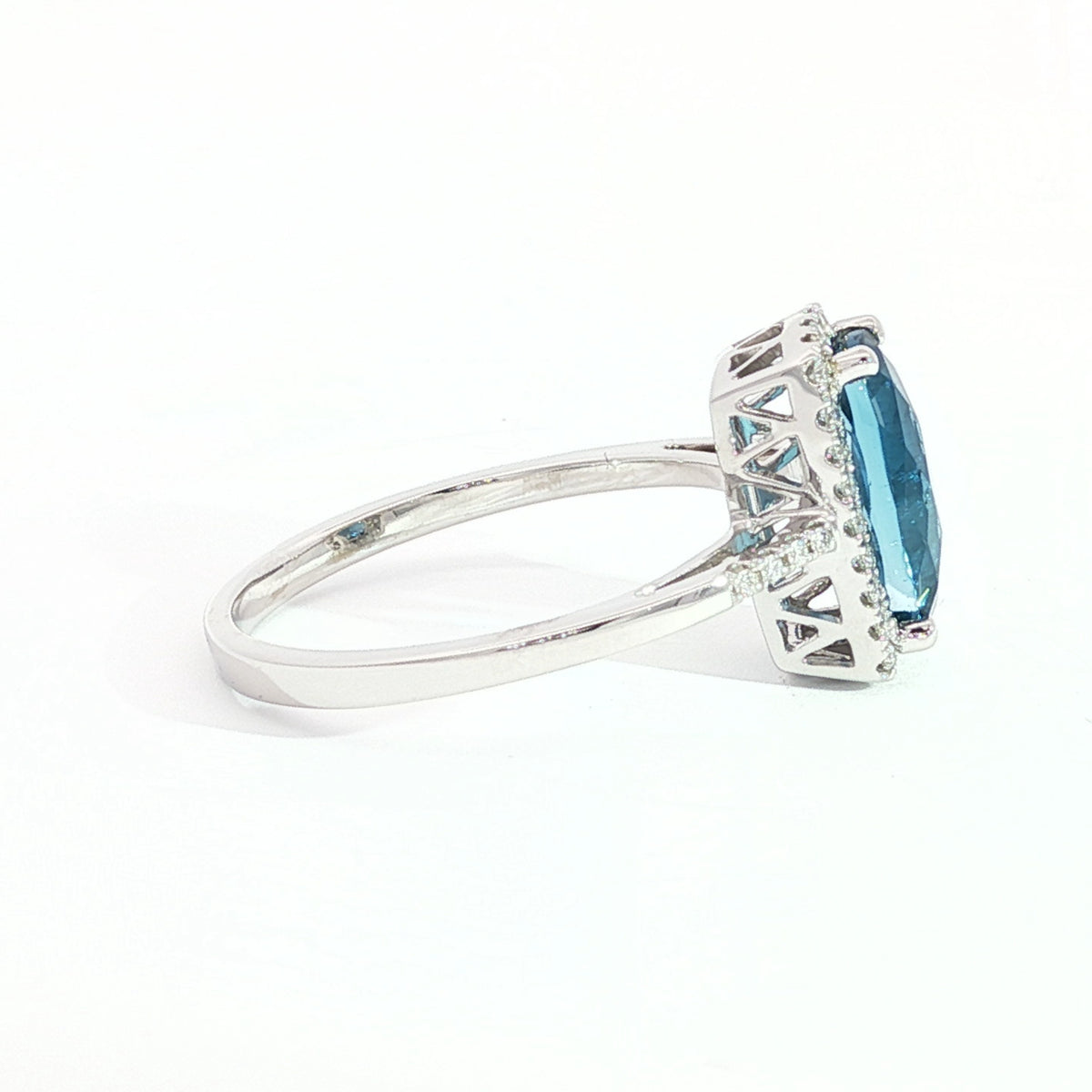 14kt White Gold & 1.50 ct Elongated Cushion Blue Topaz with Diamond Halo Ring 5.5,6,6.5,7,7.5