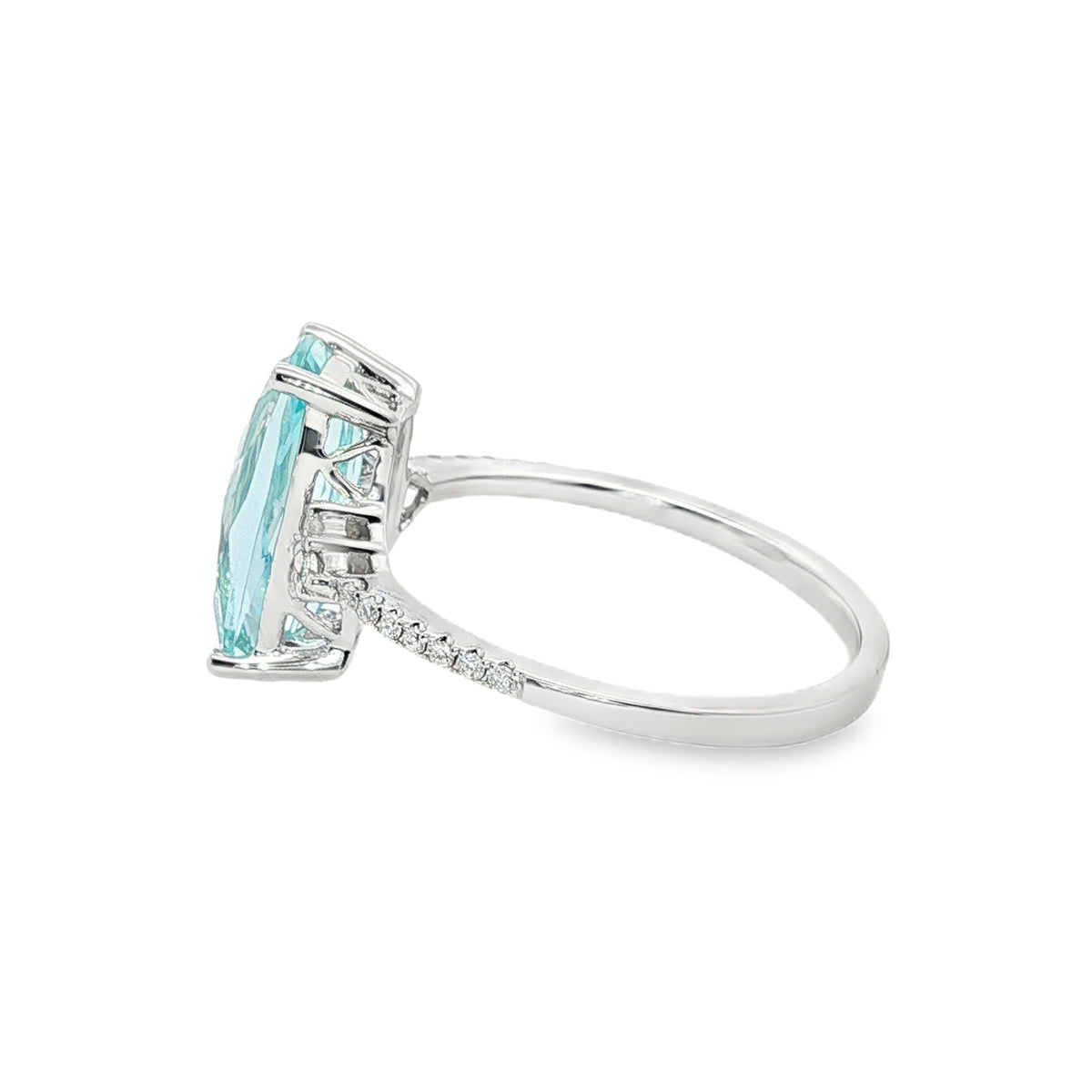 14kt White Gold 2.16 ct Elongated Cushion Aquamarine with Diamond Band Ring 5,5.5,6,6.5,7,7.5,8,8.5,9