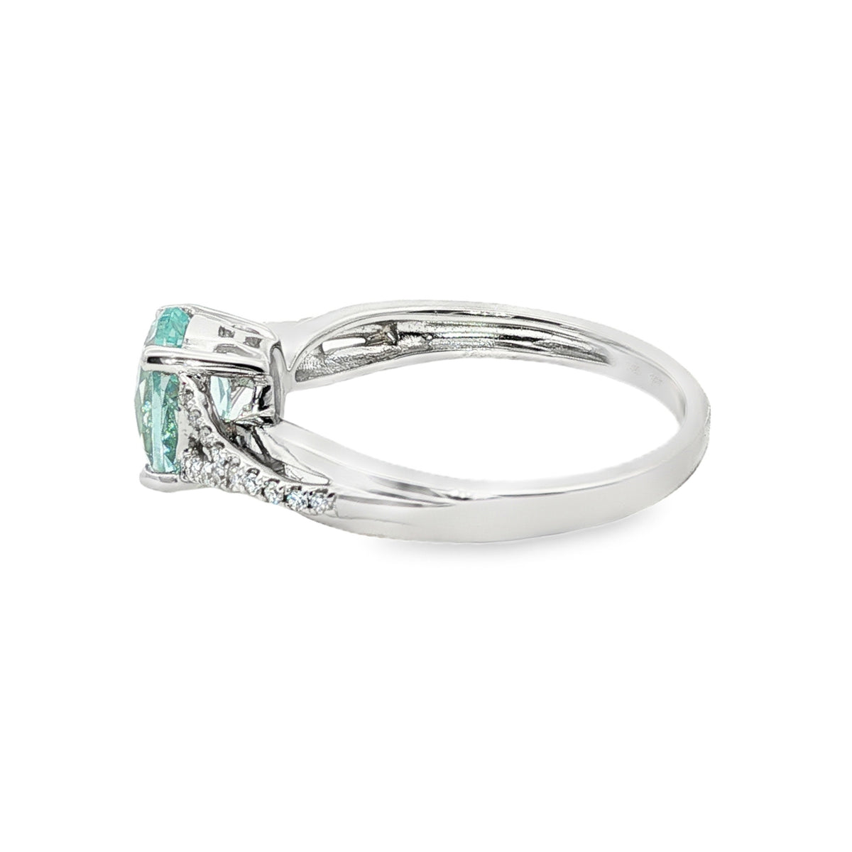14kt White Gold 1.01 ct Oval Aquamarine with Diamond Y-Shank Ring 5,5.5,6,6.5,7,7.5,8,8.5,9
