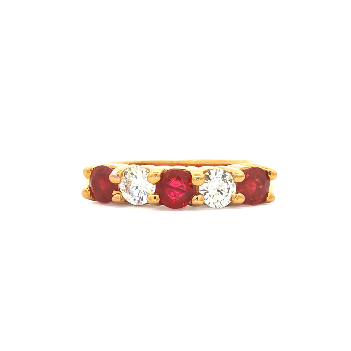 18kt Yellow Gold 0.96 ctw Ruby & 0.44 ctw Diamond Five-Stone Band 6.25