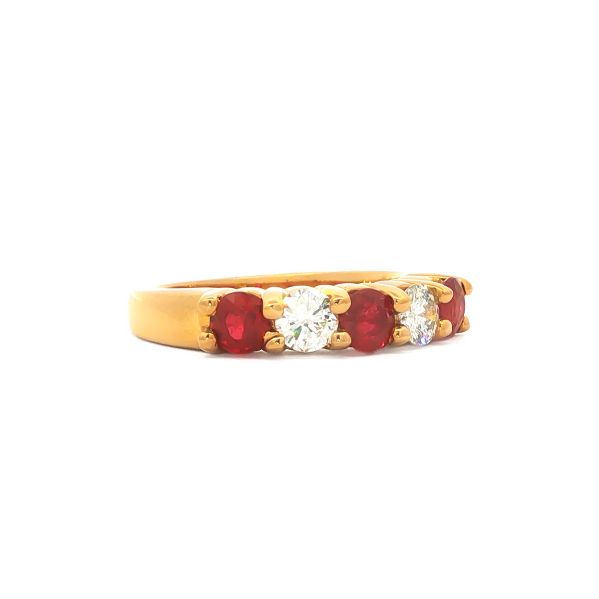 18kt Yellow Gold 0.96 ctw Ruby & 0.44 ctw Diamond Five-Stone Band 6.25