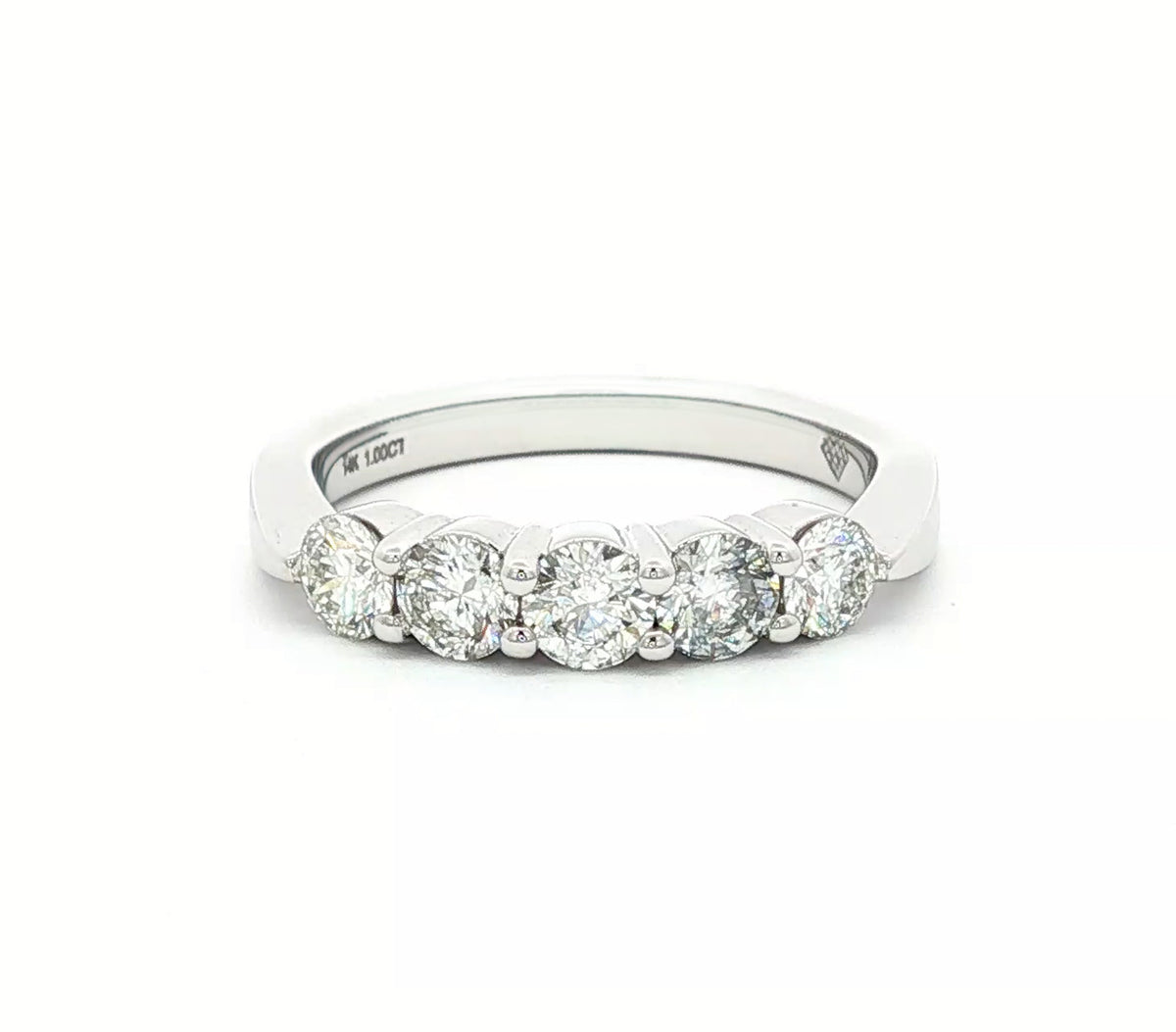 14kt Gold 1.00 ctw 5 Stone Slightly Tapered Diamond Band White / 4,White / 4.5,White / 5,White / 5.5,White / 6,White / 6.5,White / 7,White / 7.5,White / 8,White / 8.5,White / 9