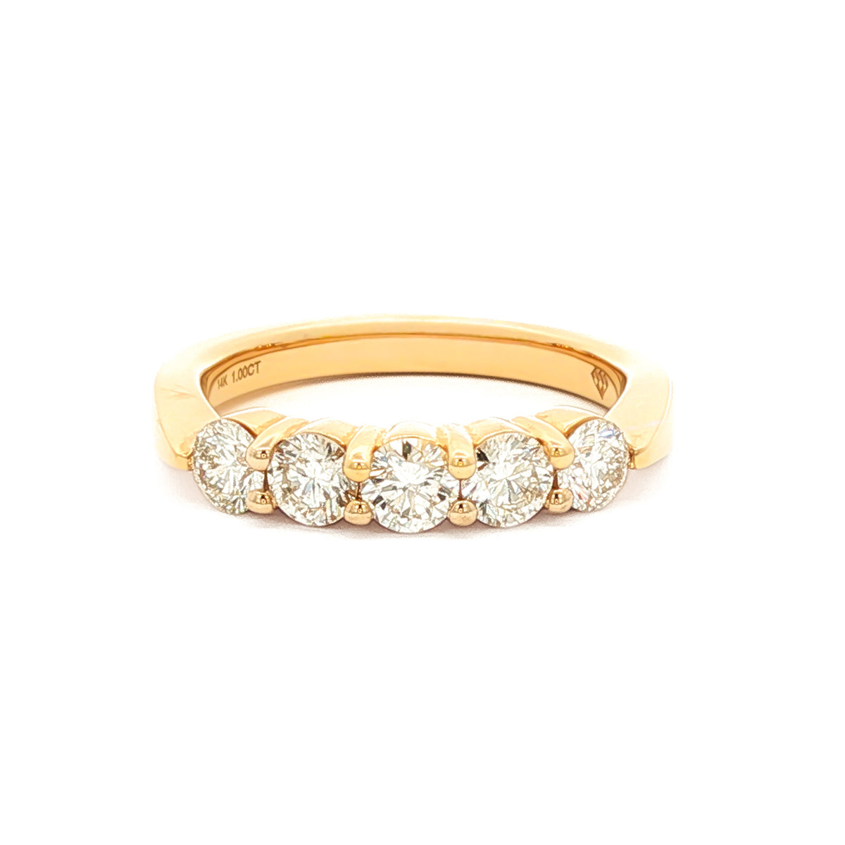 14kt Gold 1.00 ctw 5 Stone Slightly Tapered Diamond Band Yellow / 4,Yellow / 4.5,Yellow / 5,Yellow / 5.5,Yellow / 6,Yellow / 6.5,Yellow / 7,Yellow / 7.5,Yellow / 8,Yellow / 8.5,Yellow / 9