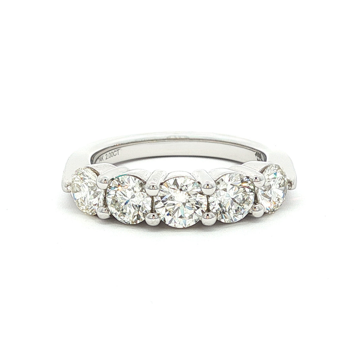 14kt Gold 2.00 ctw 5 Stone Slightly Tapered Diamond Band White / 4,White / 4.5,White / 5,White / 5.5,White / 6,White / 6.5,White / 7,White / 7.5,White / 8,White / 8.5,White / 9