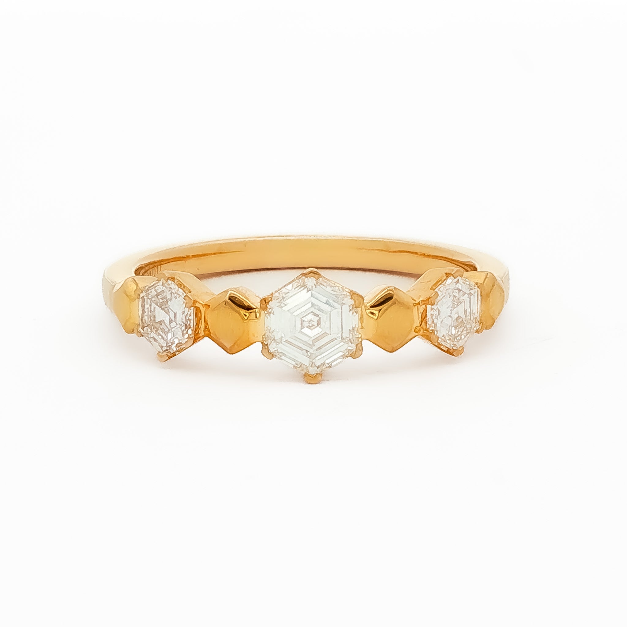 14kt Yellow Gold .63 ctw Hexagon Cut Diamond 3 Stone Ring 5,5.5,6,6.5,7,7.5,8