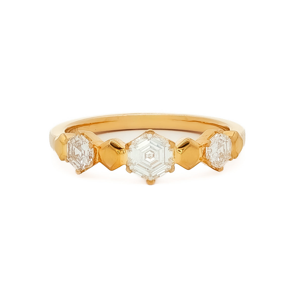 14kt Yellow Gold .63 ctw Hexagon Cut Diamond 3 Stone Ring 5,5.5,6,6.5,7,7.5,8