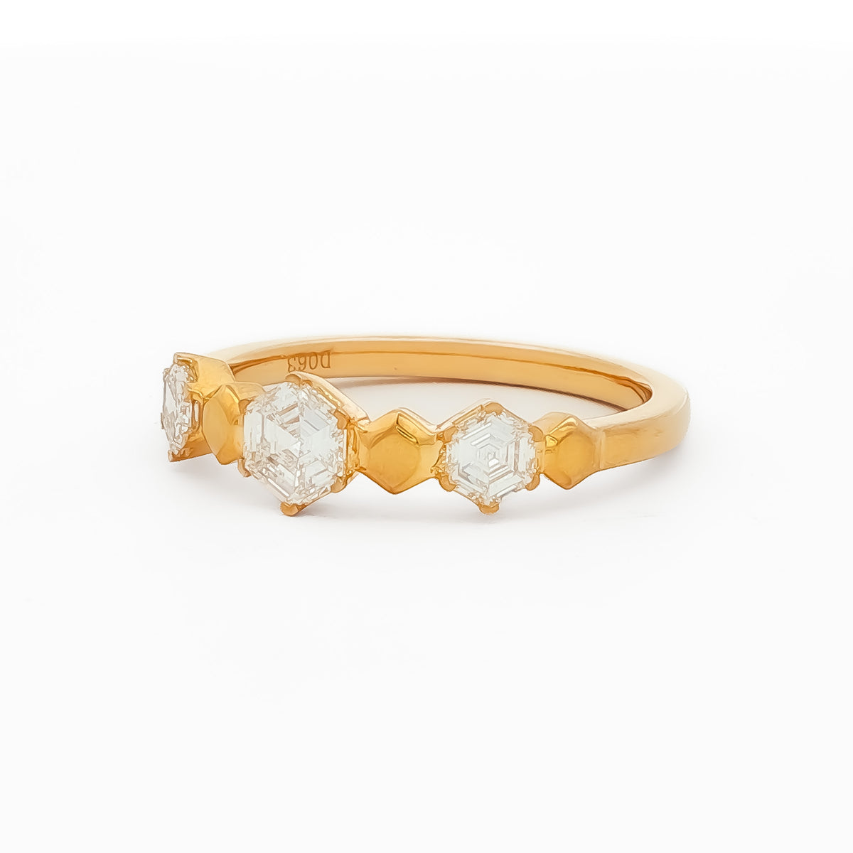 14kt Yellow Gold .63 ctw Hexagon Cut Diamond 3 Stone Ring 5,5.5,6,6.5,7,7.5,8