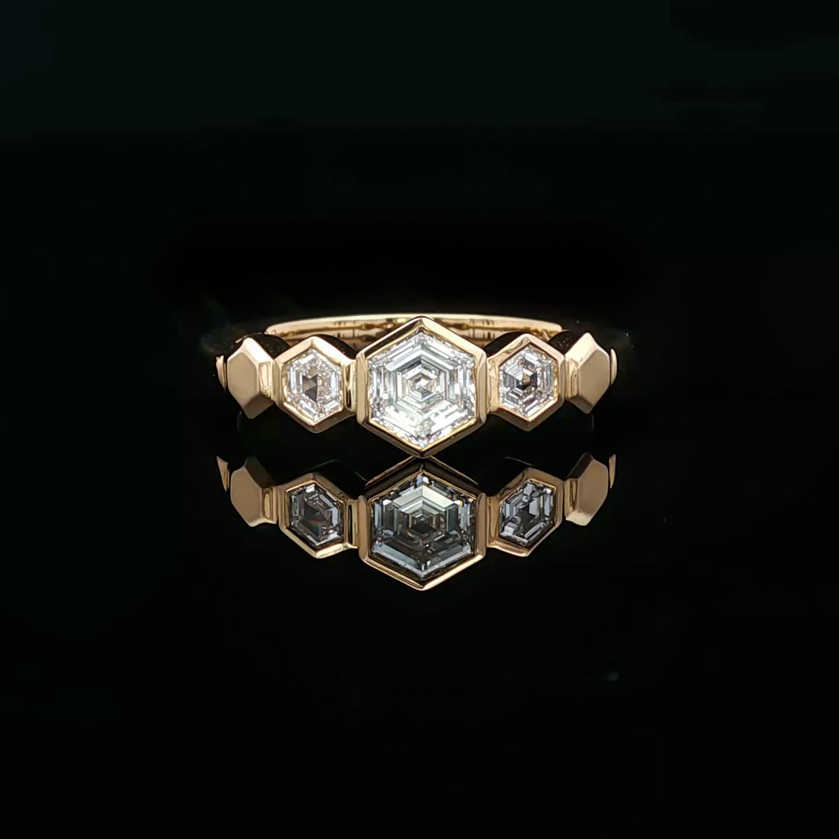 14kt Yellow Gold .61 ctw Hexagon Cut Diamond 3 Stone Ring 5,5.5,6,6.5,7,7.5,8