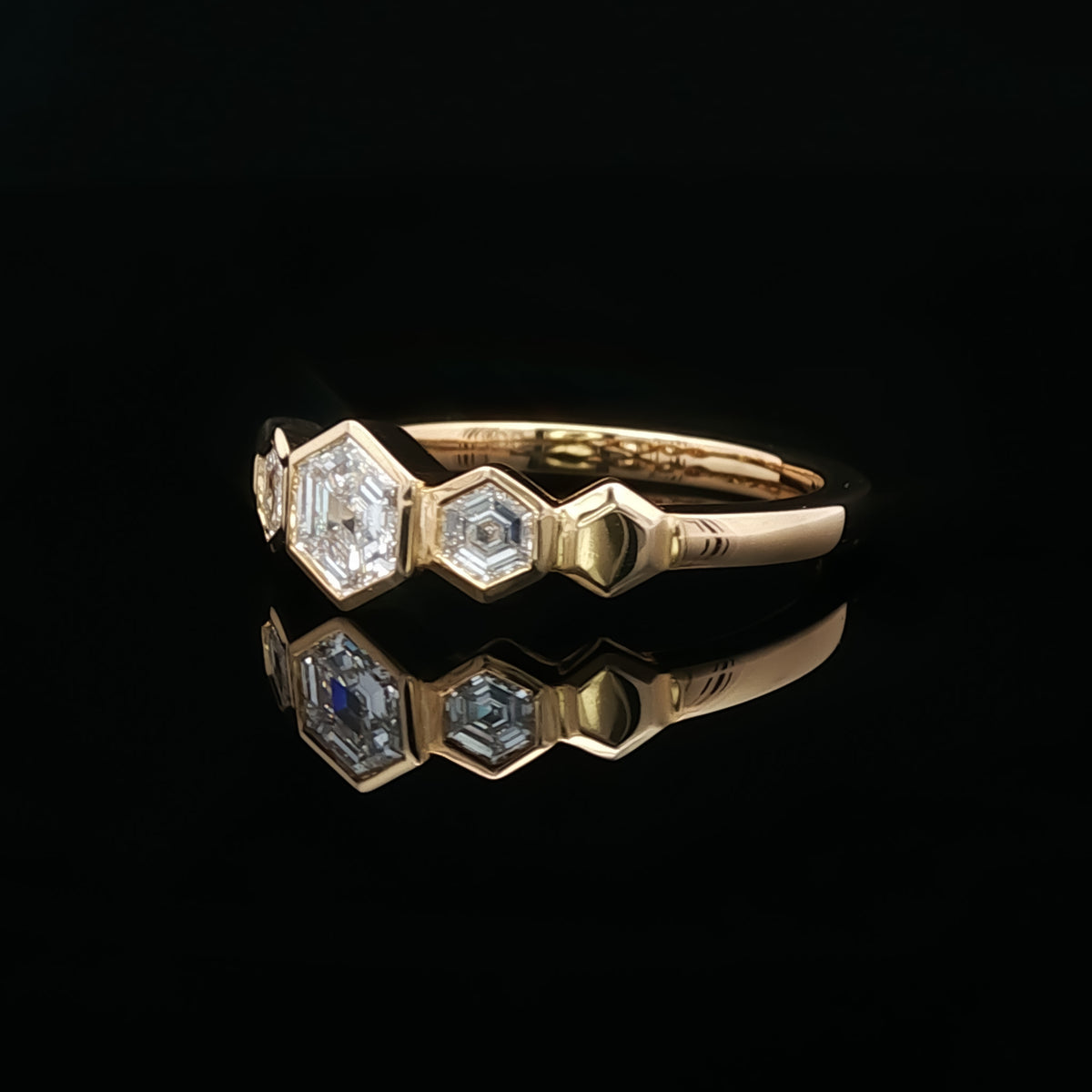 14kt Yellow Gold .61 ctw Hexagon Cut Diamond 3 Stone Ring 5,5.5,6,6.5,7,7.5,8