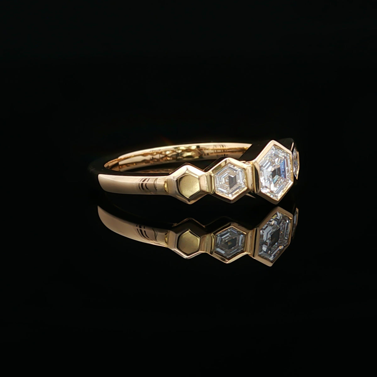14kt Yellow Gold .61 ctw Hexagon Cut Diamond 3 Stone Ring 5,5.5,6,6.5,7,7.5,8