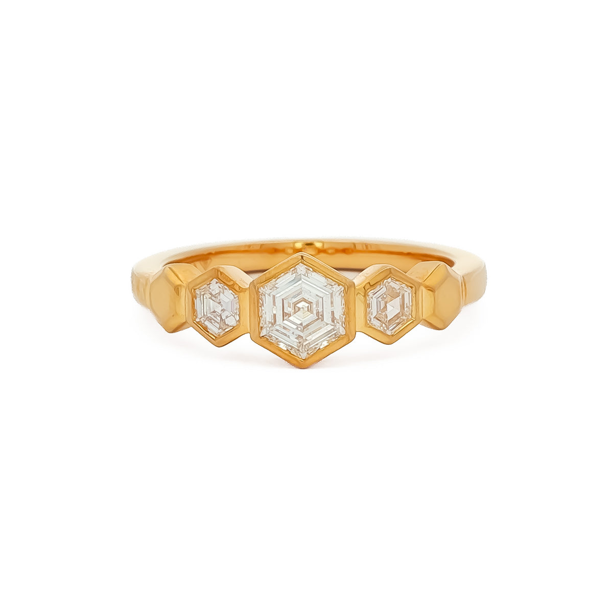14kt Yellow Gold .61 ctw Hexagon Cut Diamond 3 Stone Ring 5,5.5,6,6.5,7,7.5,8