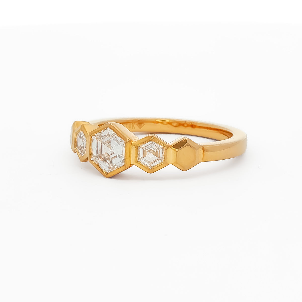 14kt Yellow Gold .61 ctw Hexagon Cut Diamond 3 Stone Ring 5,5.5,6,6.5,7,7.5,8