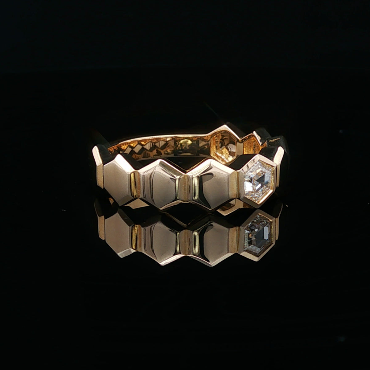 14kt Yellow Gold .34 ct Hexagon Cut Diamond in Hexagon Band 5,5.5,6,6.5,7,7.5,8