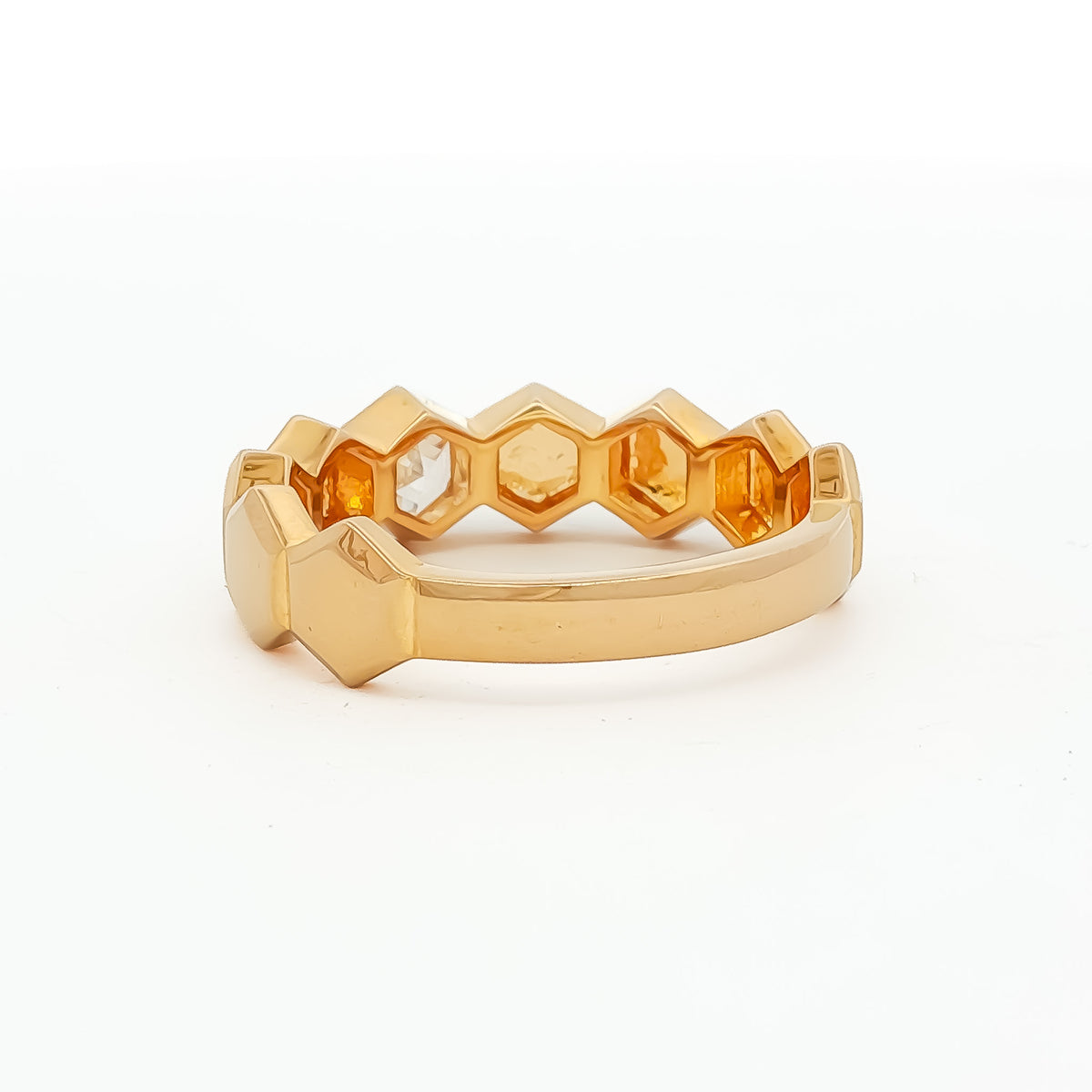14kt Yellow Gold .34 ct Hexagon Cut Diamond in Hexagon Band 5,5.5,6,6.5,7,7.5,8