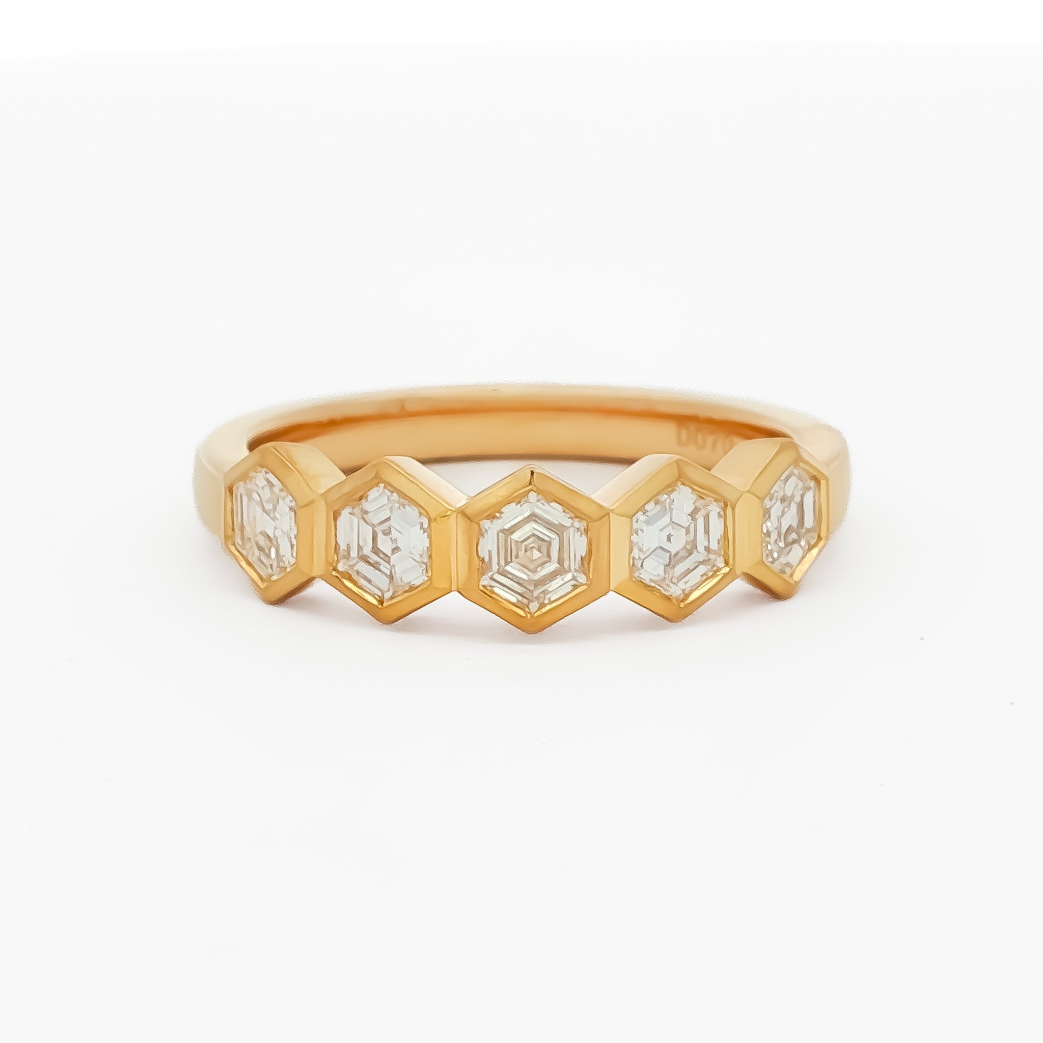14kt Yellow Gold .70 ctw Hexagon Cut Diamond 5 Stone Bezel Set Band 5,5.5,6,6.5,7,7.5,8