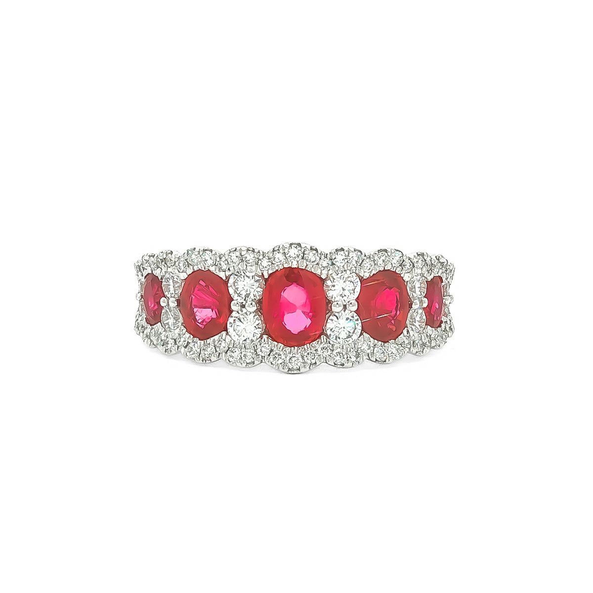 18kt White Gold 1.53 ctw Oval Ruby & 0.56 ctw Diamond Graduated Band 6.5