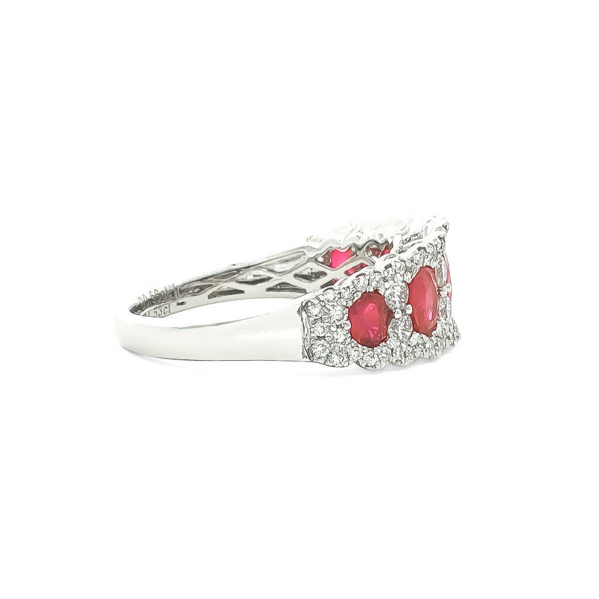 18kt White Gold 1.53 ctw Oval Ruby & 0.56 ctw Diamond Graduated Band 6.5