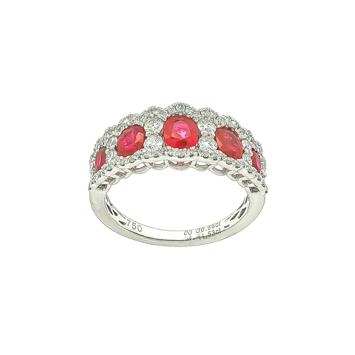 18kt White Gold 1.53 ctw Oval Ruby & 0.56 ctw Diamond Graduated Band 6.5