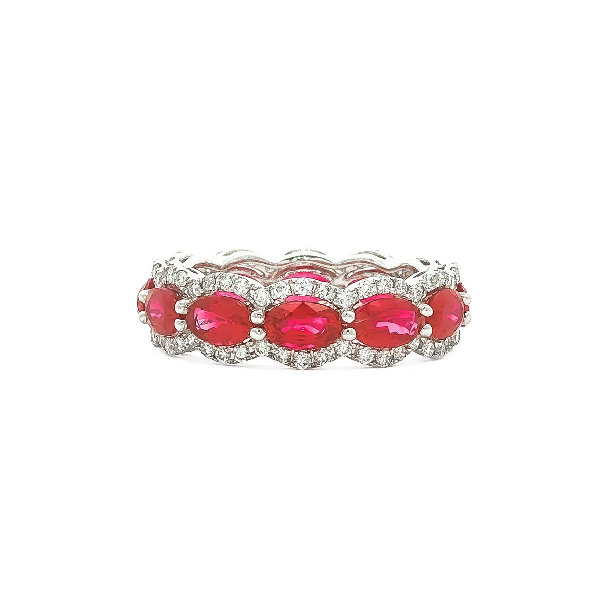 18kt White Gold 3.96 ctw Oval Ruby & 0.39 ctw Diamond Eternity Band 6