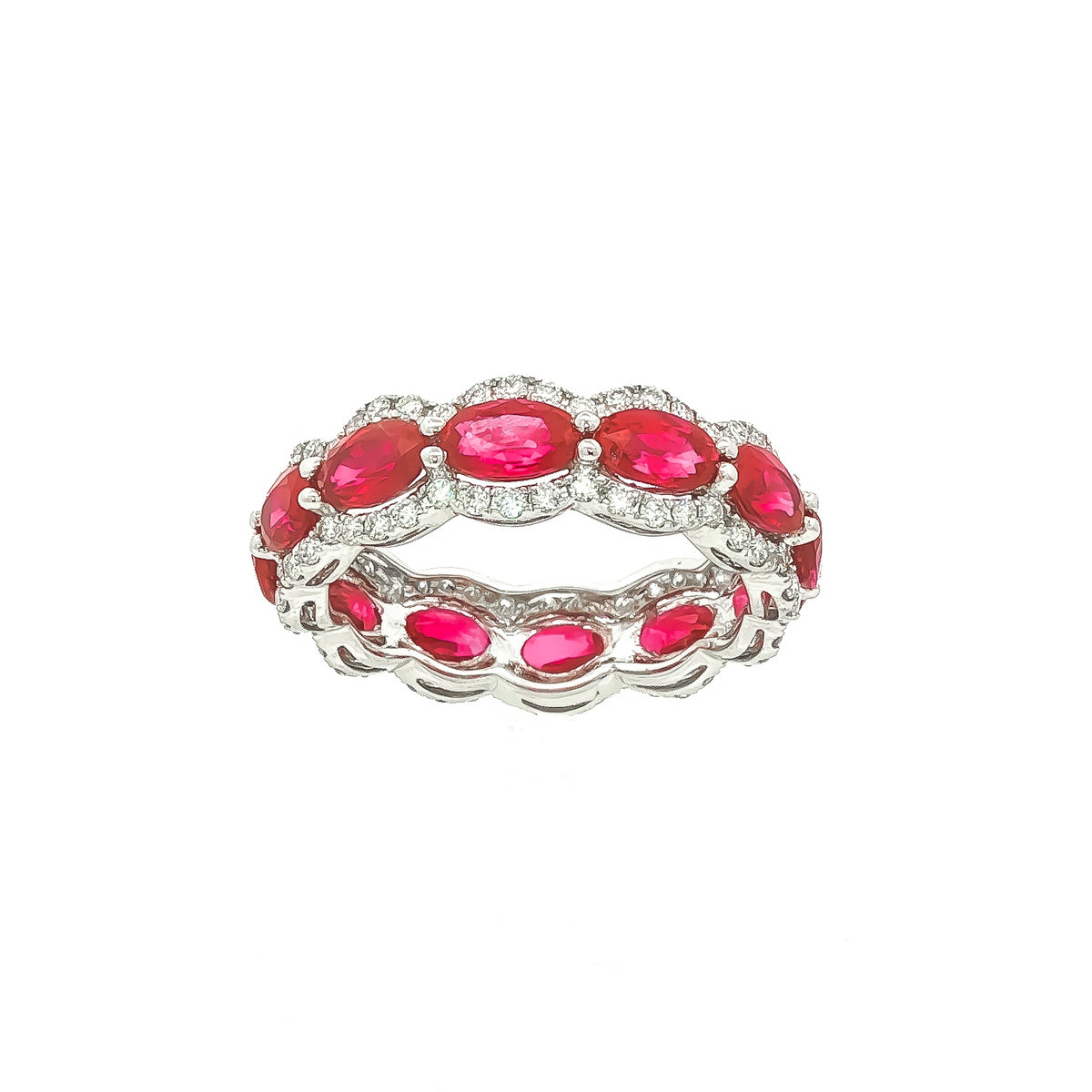 18kt White Gold 3.96 ctw Oval Ruby & 0.39 ctw Diamond Eternity Band 6