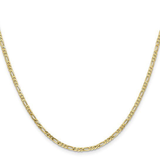 10KT YELLOW GOLD 2.2MM FLAT FIGARO CHAIN NECKLACE - 6 LENGTHS 16 Inch,18 Inch,20 Inch,22 Inch,24 Inch,30 Inch