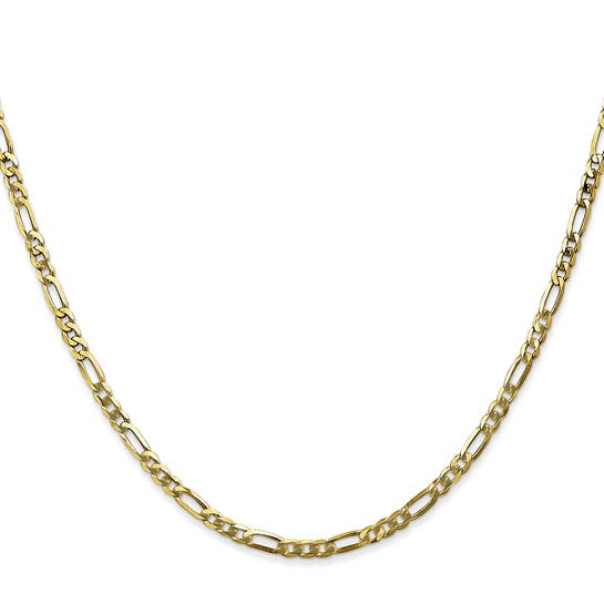 10KT YELLOW GOLD 2.75MM FLAT FIGARO CHAIN NECKLACE - 6 LENGTHS 16 Inch,18 Inch,20 Inch,22 Inch,24 Inch,30 Inch