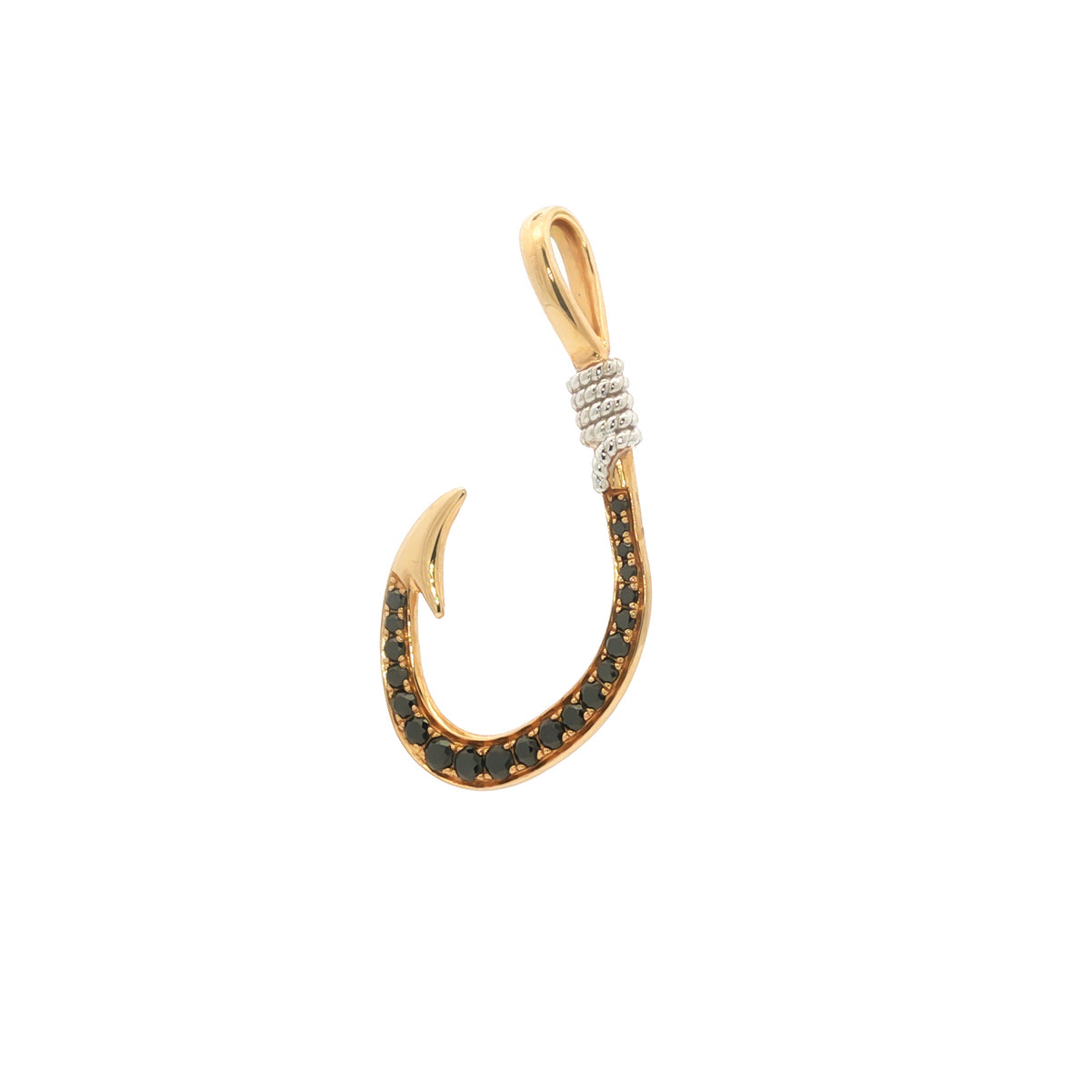 14kt Yellow & White Gold 0.53 ctw Black Diamond Deep Sea Fish Hook Pendant