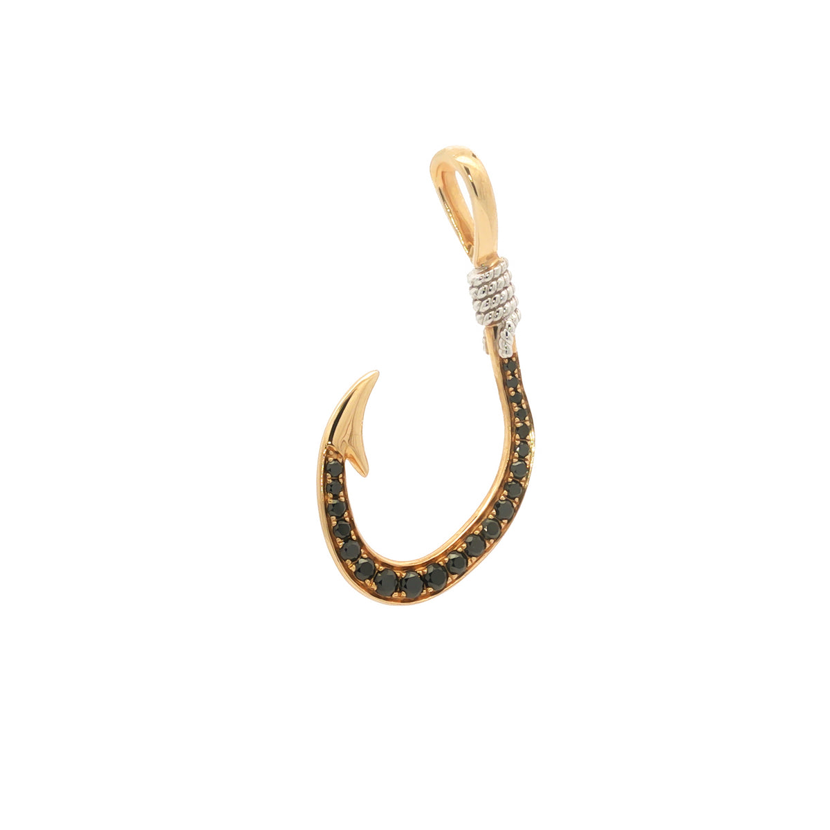 14kt Yellow & White Gold 0.53 ctw Black Diamond Deep Sea Fish Hook Pendant
