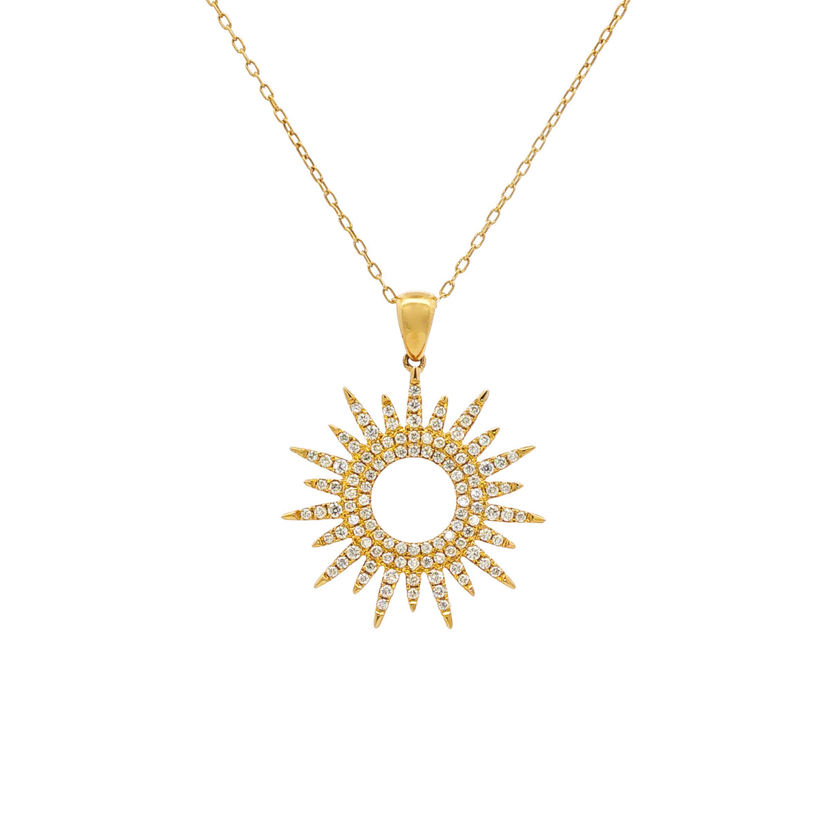 18K Yellow Gold .68 ctw Diamond Sunburst Pendant Necklace
